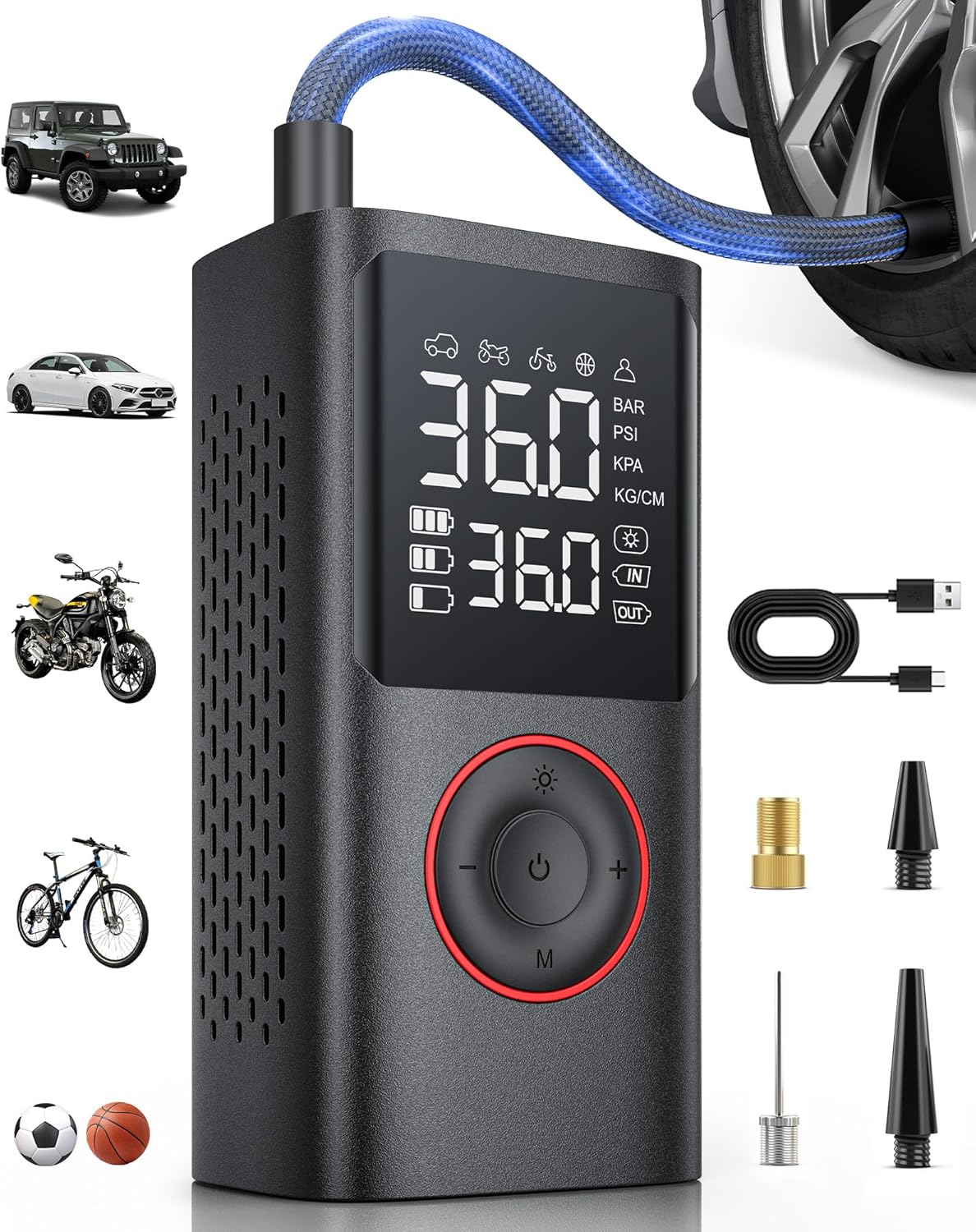 Powools Tire Inflator Portable Air Compressor, 150 PSI Cordless Bike Pump, Air