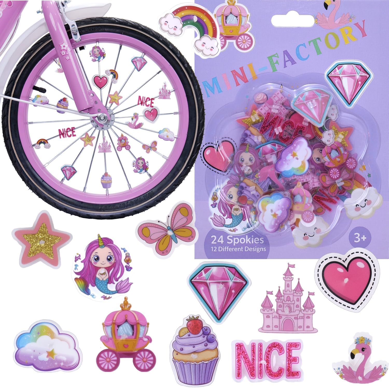 Bike Wheel Spoke Decorations – 24 Clip-On Accessories – Fun Bicycle Spoke