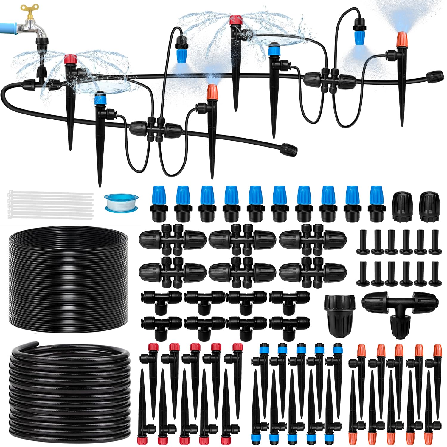 230FT Drip Irrigation System for Garden with 40 Nozzles & Emitters, Garden
