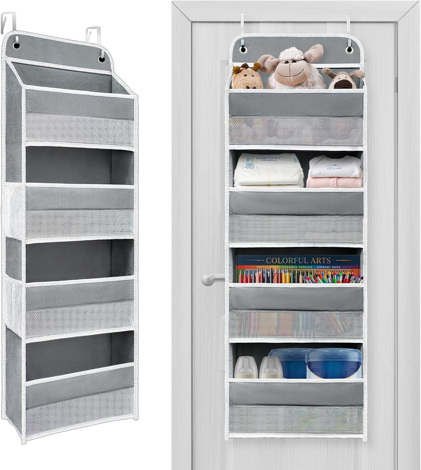 Over The Door Organizer with LifetimeWarranty, 4 Shelves & 4 Side Pockets