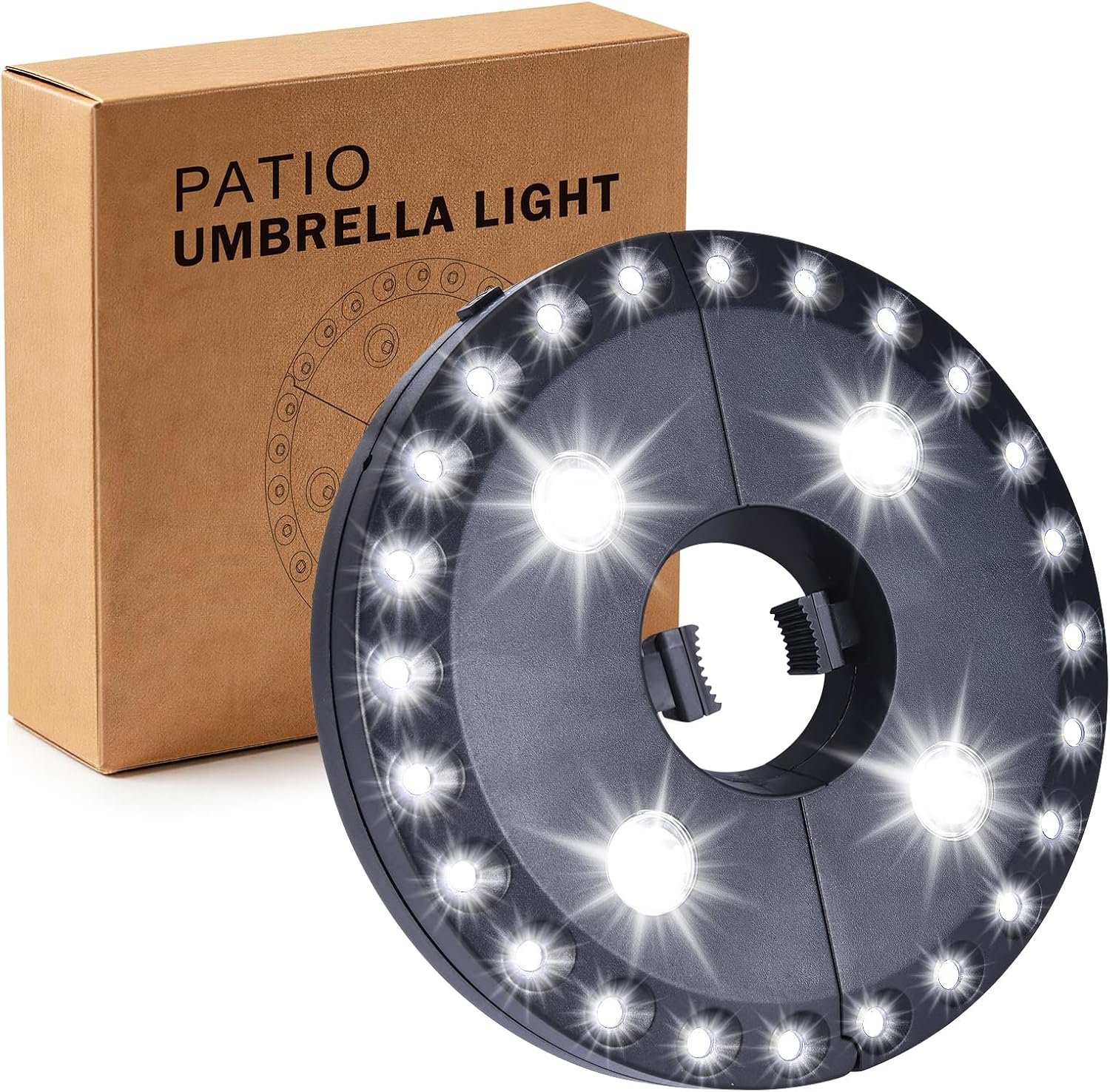 OYOCO Patio Umbrella Light 3 Brightness Modes Cordless,with 24+4 Cool White