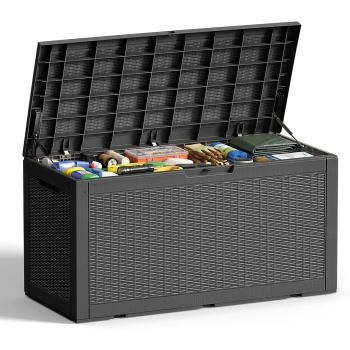 EFU Outdoor Storage Box 100 Gallon Deck Box Resin Outdoor Toy Storage