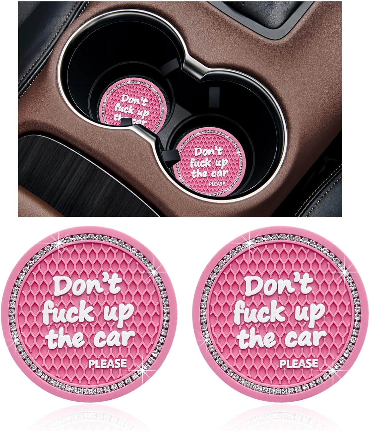 Ziciner 2 Pack Bling Car Cup Holder Coaster, 2.75 Inch Anti-Slip Auto Insert Cup