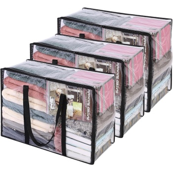 Vieshful 3 Pack Clear Clothes Storage Bag, 40L Plastic Blanket Storage Bag with