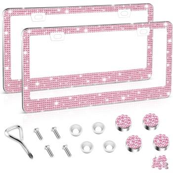 Amiss Bling License Plate Frame for Women, 2Pack Rhinestone Handcrafted Crystal
