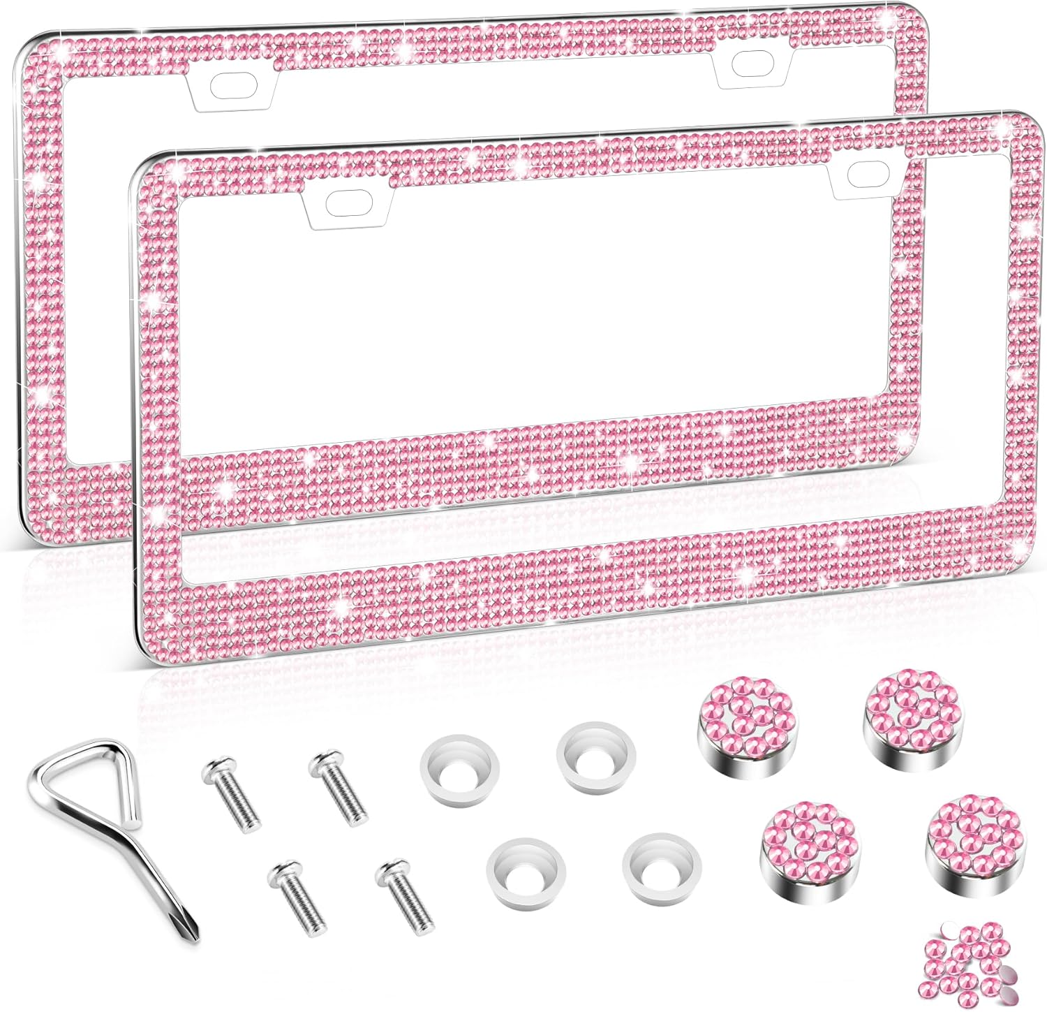 Amiss Bling License Plate Frame for Women, 2Pack Rhinestone Handcrafted Crystal