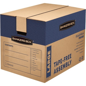 Bankers Box Large Prime Moving Box 6 Pack, Reinforced Handles, Tape-Free