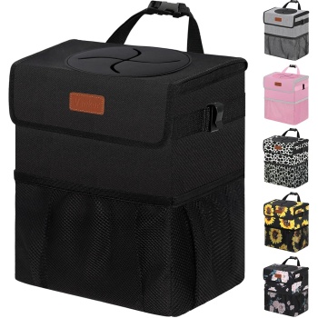 Vankor Car Trash Can Bin with Lid Hanging for Back Seat, Car Accessories