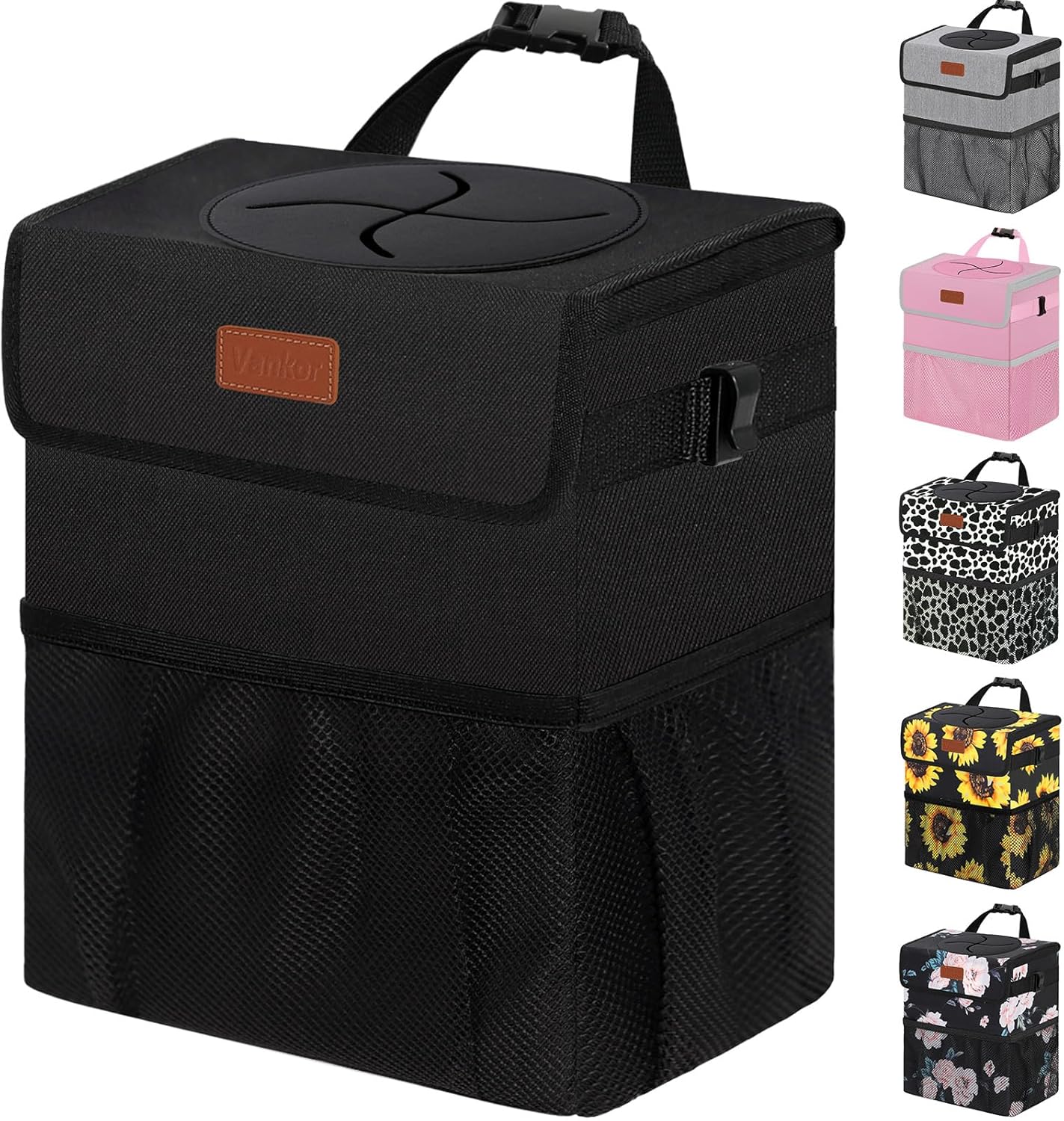 Vankor Car Trash Can Bin with Lid Hanging for Back Seat, Car Accessories