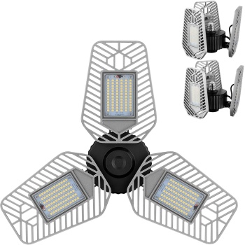 LZHOME 2-Pack Deformable LED Garage Ceiling Lights, 9000 Lumens, 82W CRI 80