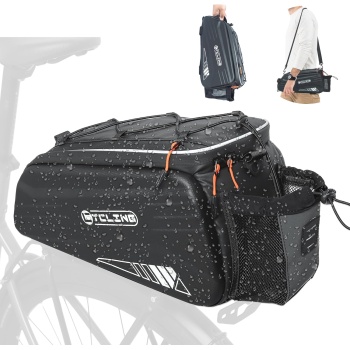 Bike Bags for Bicycle Rear Rack - 10L EVA Hard Shell Waterproof 3-in-1 Ebike