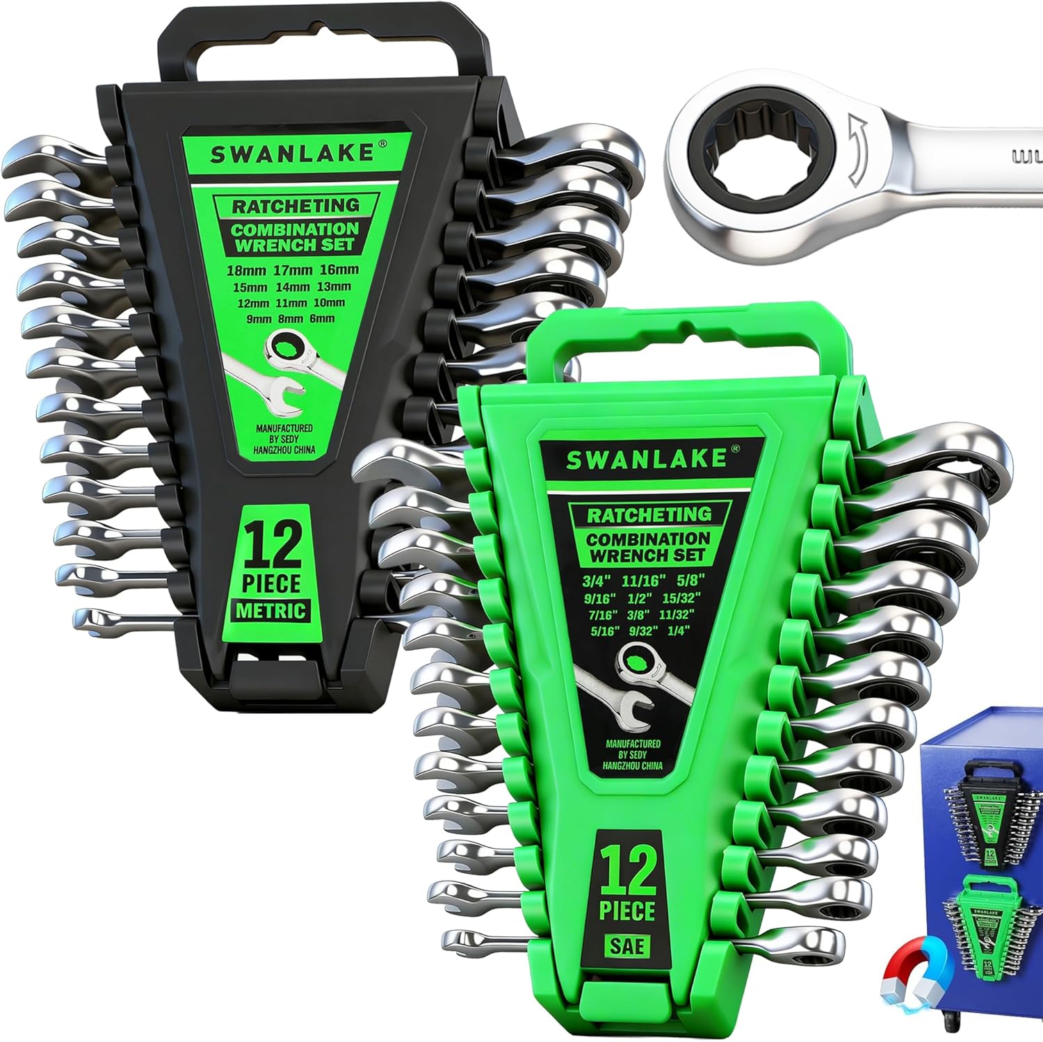 24-Piece Combination Ratchet Wrench Set, Metric (6-18mm) & SAE (1/4''-3/4'')