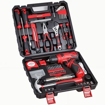 Tool Set - 8V Cordless Drill Set, 132 Piece Home Tool Set With Hand Drill, Tool