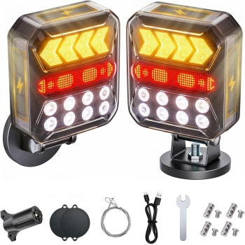Solar Wireless Trailer Lights Kit, Upgrade Rechargeable Tow Light Kit Support