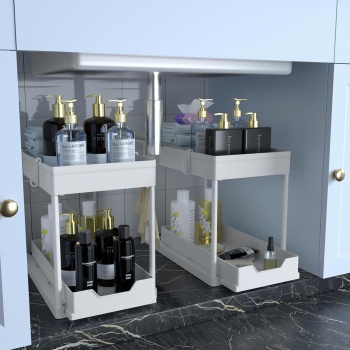 DEKAVA Cabinet, 2 Pack Under Sink Organizer, 2 Tier Sliding Bathroom Kitchen