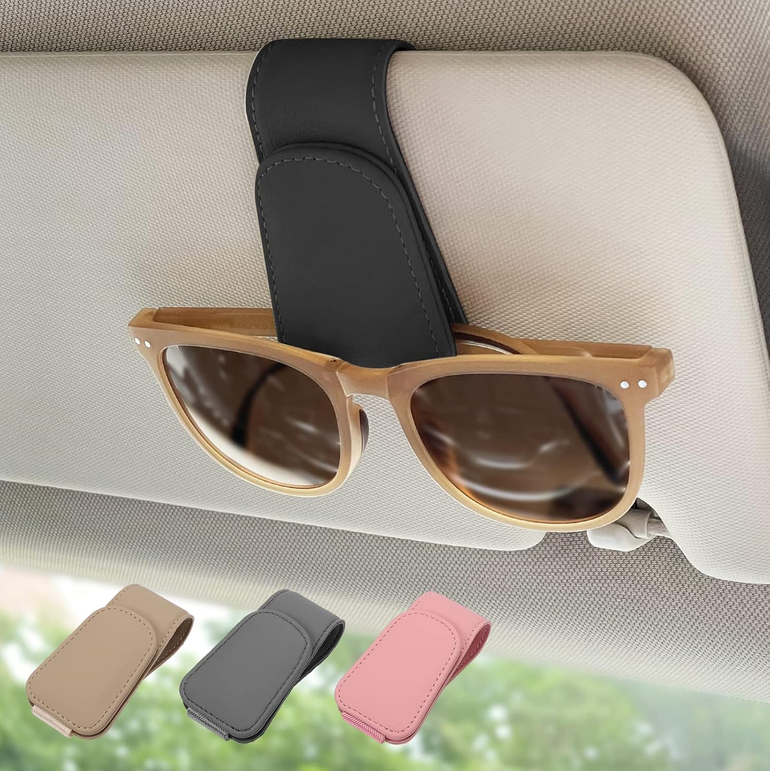 Magnetic Leather Sunglass Holder, Eyeglass Hanger Clip for Car Sun Visor