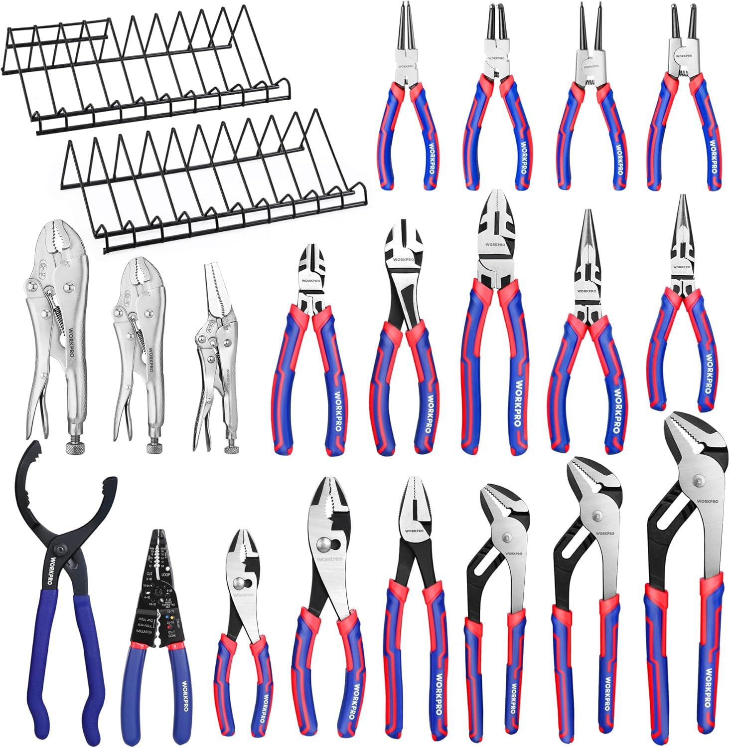 WORKPRO Pliers Set, 20 Pieces Pliers Tool Set with 2 Packs Organizer Rack, Slip