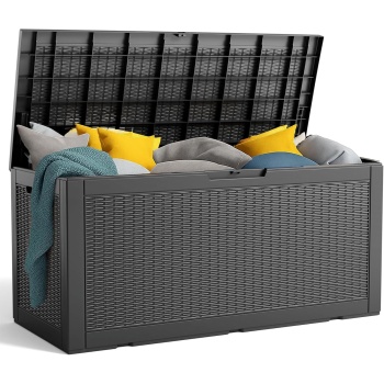 PatioZen 100 Gallon Resin Deck Box, Lockable Patio Outdoor Storage Box