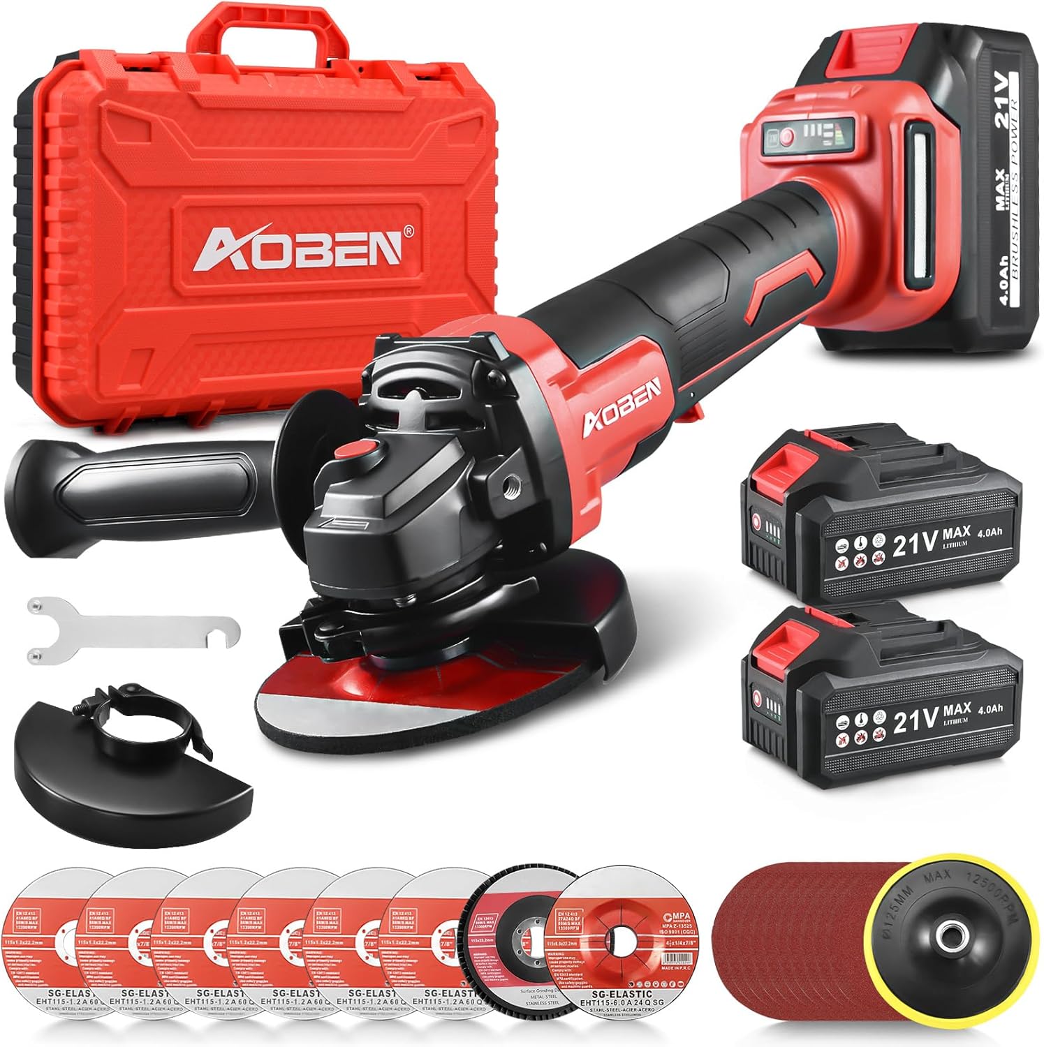 AOBEN 21V Cordless Angle Grinder Tool, 4-1/2 Inch Power Brushless Cut Off