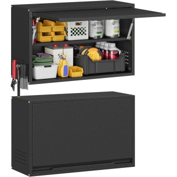 Metal Garage Wall Cabinet with Up-Flip Door, Black Float Tool Cabenit