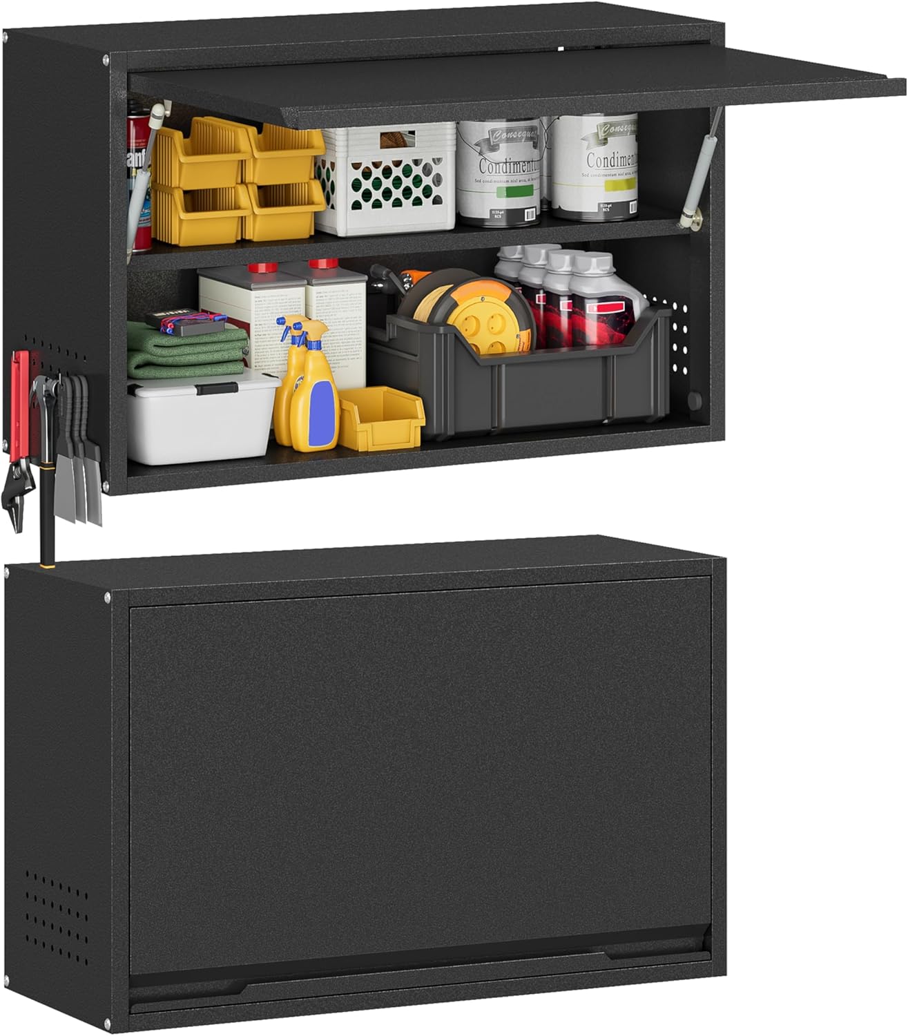 Metal Garage Wall Cabinet with Up-Flip Door, Black Float Tool Cabenit