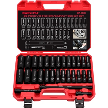 29-Piece 1/2" Drive Impact Socket Set, SAE (3/8 to 1 inch) and Metric (10-24mm)