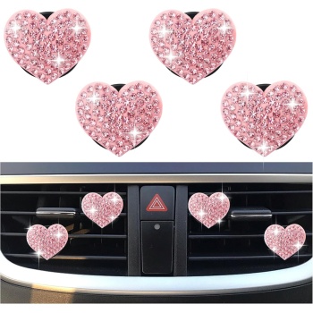 4PCS Heart-Shaped Car Vent Clips with Rhinestone,Bling Air Vent Clips Car