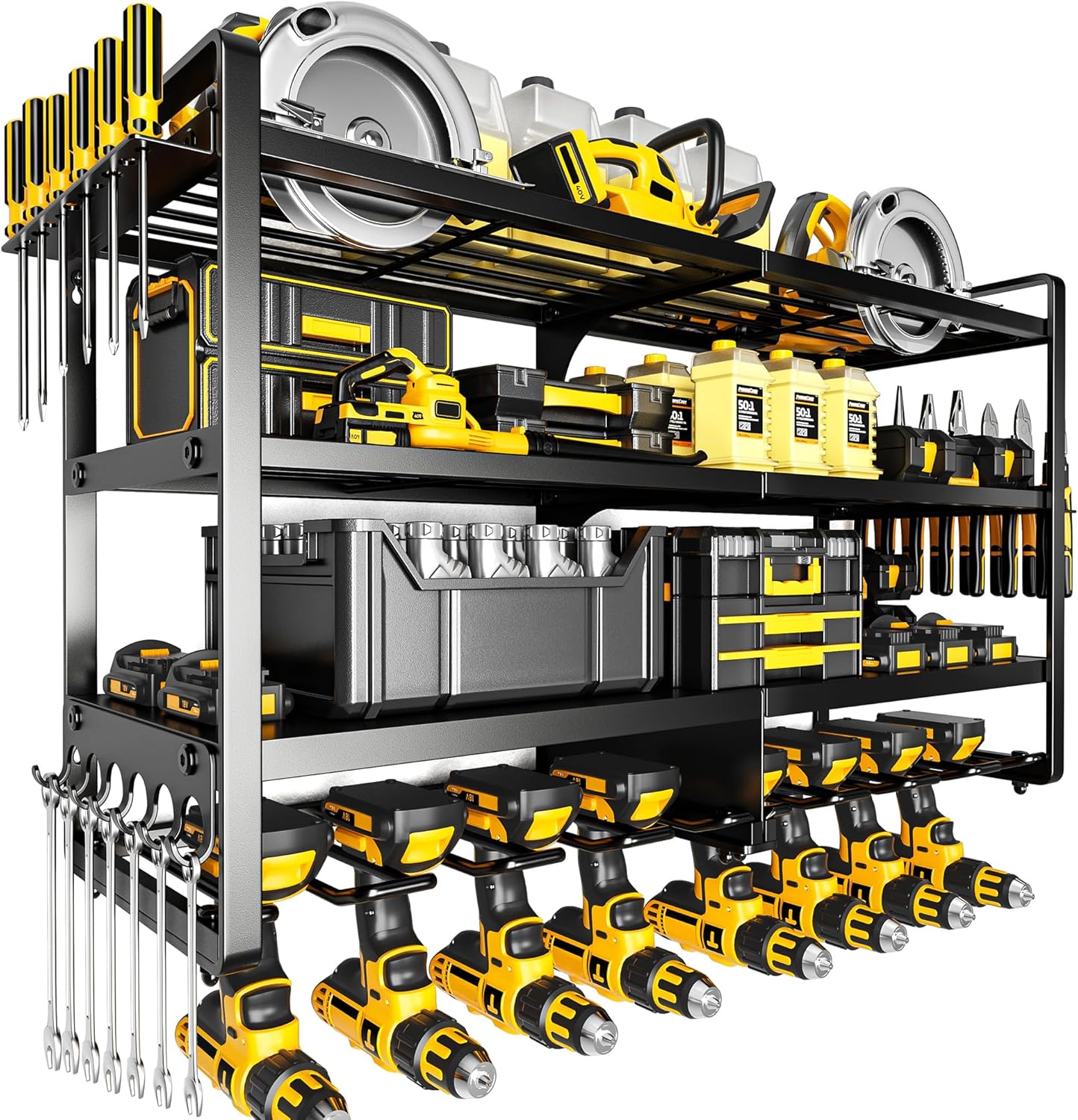 POKIPO Large Power Tool Organizer Wall Mount,4 Layers Heavy Duty Metal Loads