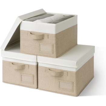 GRANNY SAYS Storage Basket with Lid, Linen Fabric Storage Bins with Label