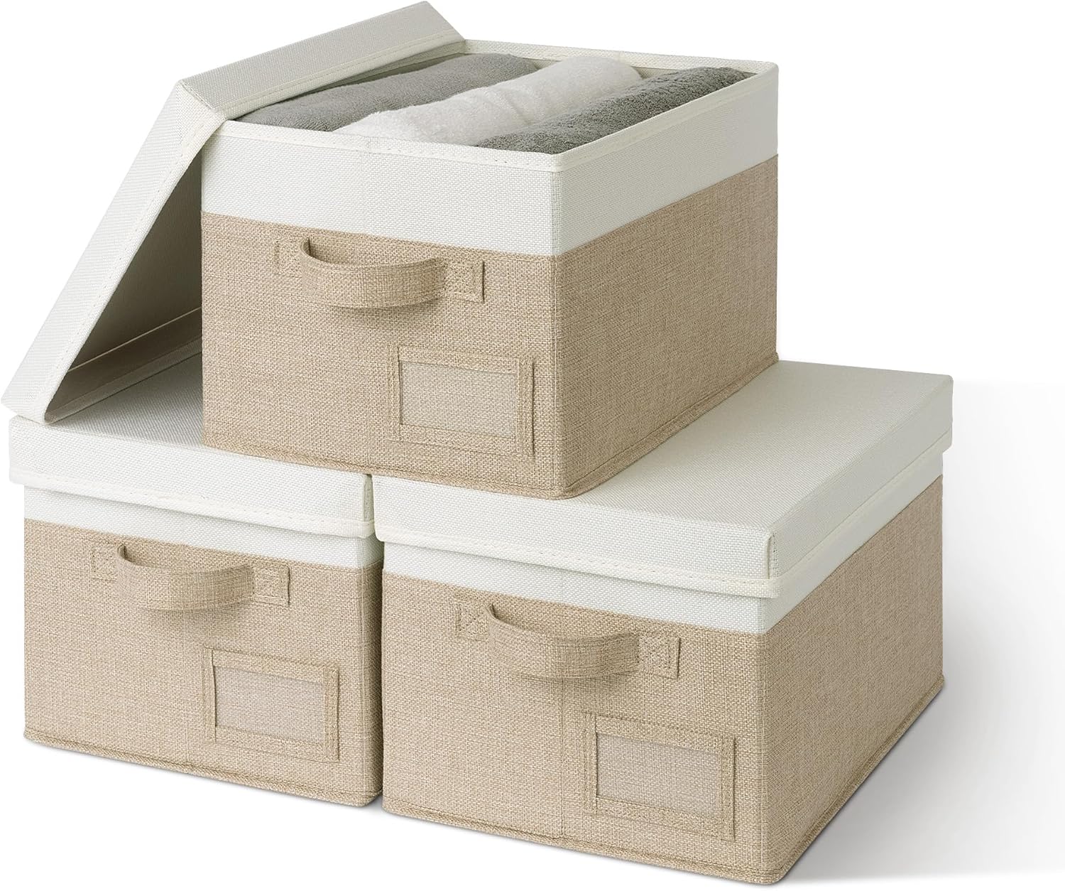 GRANNY SAYS Storage Basket with Lid, Linen Fabric Storage Bins with Label