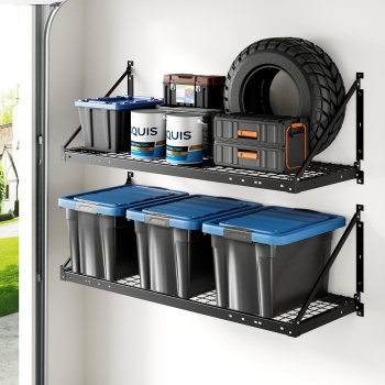 FLEXIMOUNTS 2-Pack 2x4ft Garage Wall Shelving - Heavy Duty Garage Storage Rack