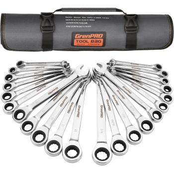 GRENPRO Ratcheting Wrench Set, Combination Wrench Set, 22-Piece SAE & Metric