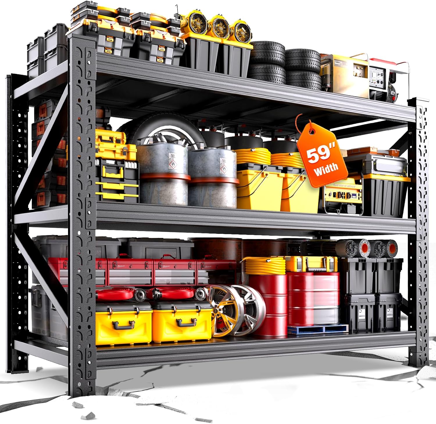 5000LBS Heavy Duty Storage Shelves, 59" W Adjustable Garage Shelving Unit, Rust