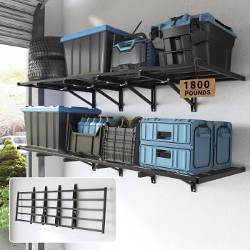 FLEXIMOUNTS Fold-Down 2x6ft Garage Wall Shelving, 2-Pack Heavy Duty Folding