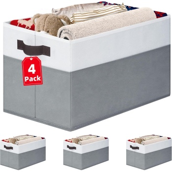 4 Pack Large Closet Storage Baskets Bins for Shelves | Fabric Closet Organizers
