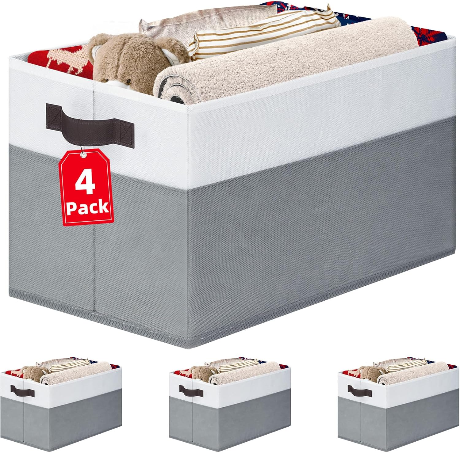 4 Pack Large Closet Storage Baskets Bins for Shelves | Fabric Closet Organizers