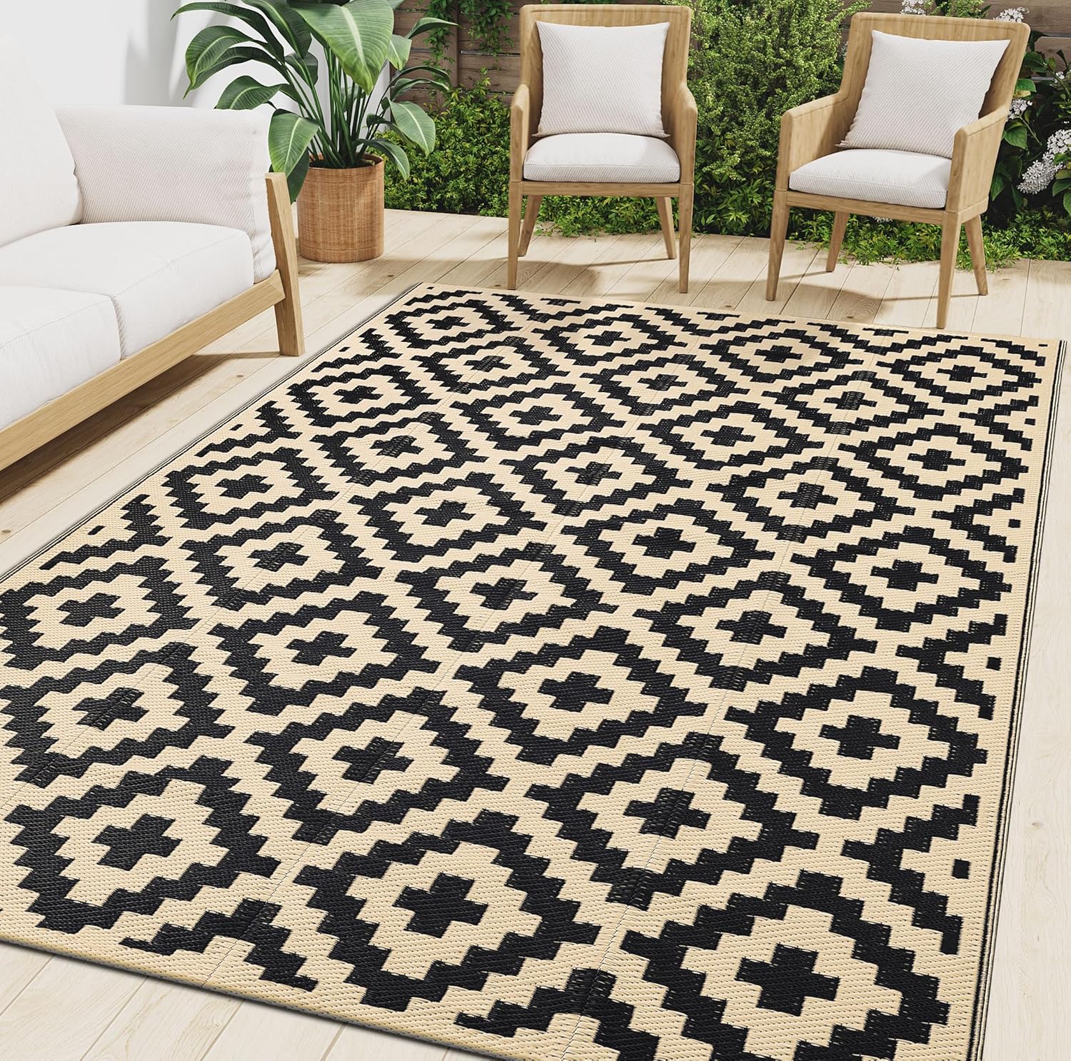 Smiry Waterproof Outdoor Rug 5x8 ft, Reversible Plastic Straw Patio Camping