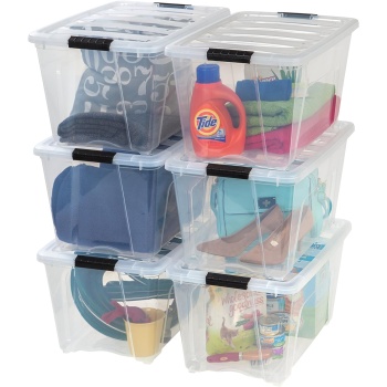 IRIS USA 54 Qt Stackable Plastic Storage Bins with Lids, 6 Pack - BPA-Free, Made