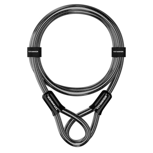 Titanker Bike Lock Cable,12mm Thick Security Cable with Loops Heavy Duty Steel Cable Vinyl Coated Bike Cable Lock Security Chain (4ft, 7ft, 15ft, 30ft)