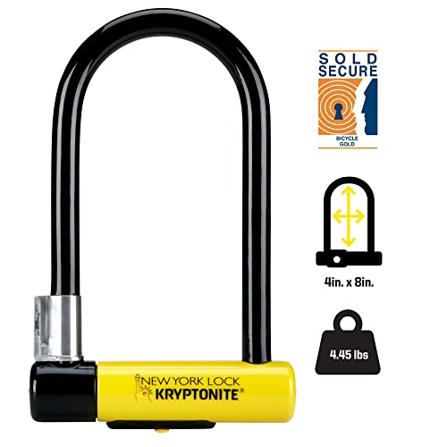 Kryptonite New York Standard Heavy Duty U-Lock, 16mm Anti-Theft Bike Lock | Heavy duty bicycle lock for e-bikes and scooters. Pick-resistant disc cylinder with 3 keys and FlexFrame-U mount.