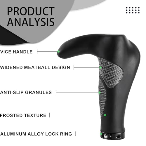 BUCKLOS Ergonomic Bike Handlebar Grips MTB Single Lock on Extended Bar Ends | Bicycle grips with aluminum locking ring, anti-slip shock absorbing, for mountain bike BMX scooter 22.2mm Handlebars