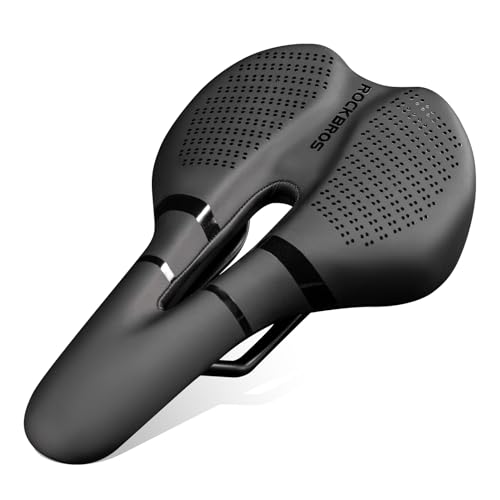 ROCKBROS Bike Seat for Men Women, Waterproof Ergonomic Bicycle Saddle | Waterproof PU, dense foam, airflow channel, marked rails, 262g weight and 220 lb capacity fit road, MTB and folding bikes.