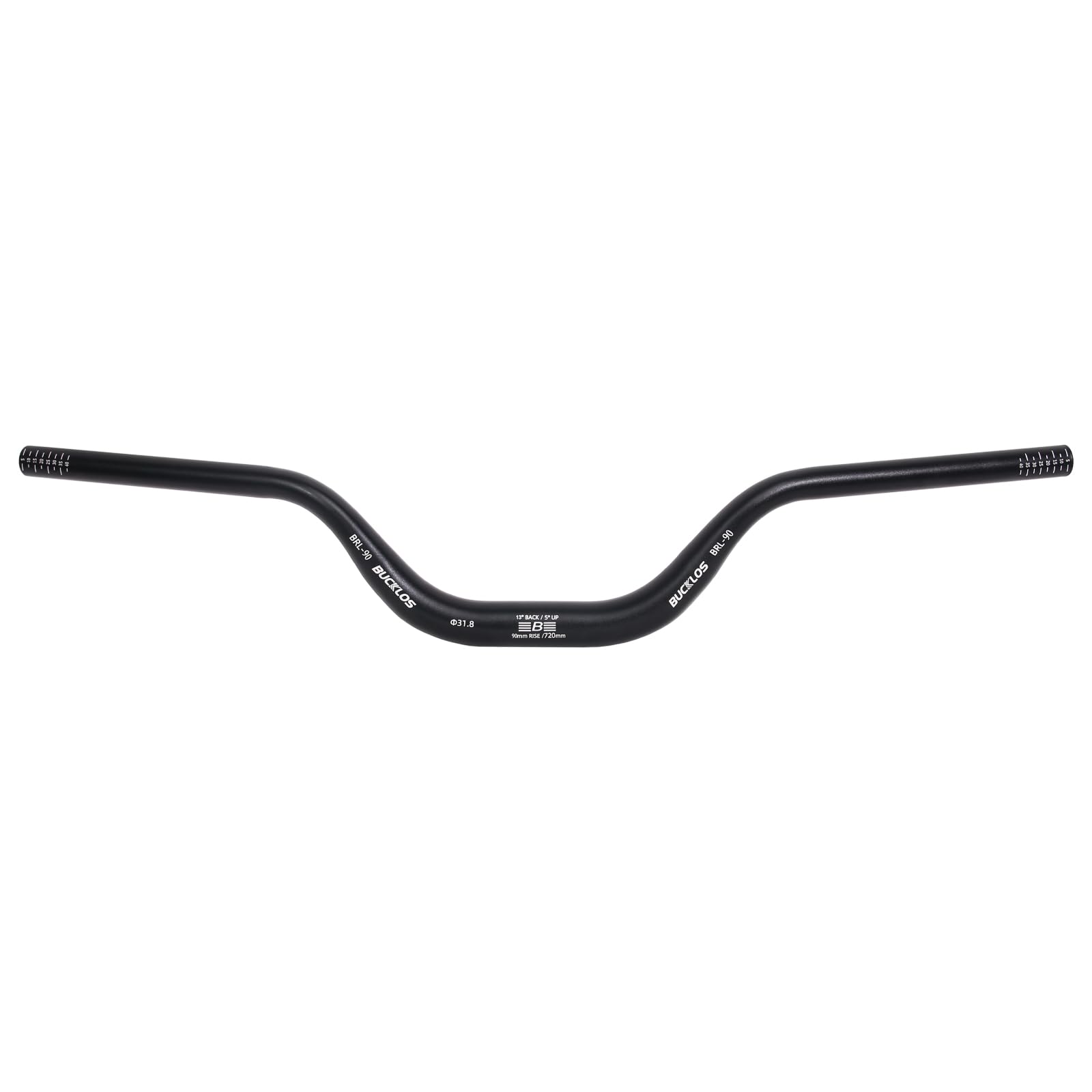 BUCKLOS 31.8mm Mountain Bike Handlebars 720mm – 90mm Rise MTB Handlebar | 6061 aluminum alloy, hard anodized & CNC bent, 31.8mm clamp, 720mm width, cut marks for width adjust for MTB/folding/ebike