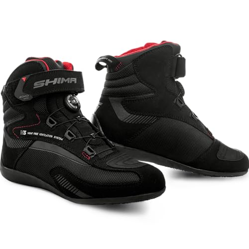 SHIMA EXO Vented, Motorcycle Shoes for Men | Breathable, Reinforced Street Riding Shoes with ATOP Closure System, Ankle Support, Anti-Slip Sole, Gear Pad (Black, 10)