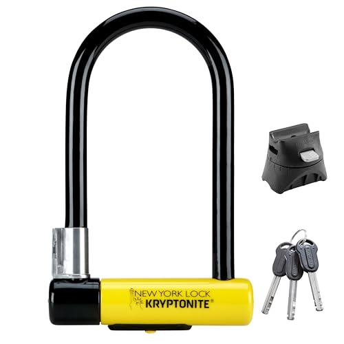 Kryptonite New York Standard Heavy Duty U-Lock, 16mm Anti-Theft Bike Lock | Heavy duty bicycle lock for e-bikes and scooters. Pick-resistant disc cylinder with 3 keys and FlexFrame-U mount.