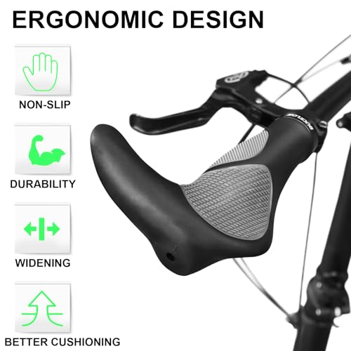 BUCKLOS Ergonomic Bike Handlebar Grips MTB Single Lock on Extended Bar Ends | Bicycle grips with aluminum locking ring, anti-slip shock absorbing, for mountain bike BMX scooter 22.2mm Handlebars