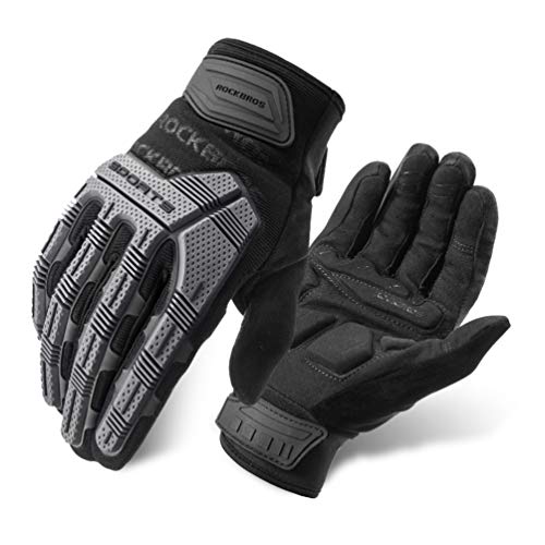 ROCKBROS Mountain Bike Gloves Dirt Bike Motorcycle Cycling with 6MM Gel Pad | Touch Screen Knuckle Protection Breathable Lycra FabricThumb with Skin-friendly towel for BMX MX ATV MTB Racing Black
