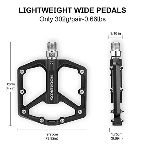 ROCKBROS Mountain Bike Pedals MTB Pedals Bicycle Flat Pedals Aluminum 9/16″ Sealed Bearing Lightweight Platform for Road Mountain BMX MTB Bike