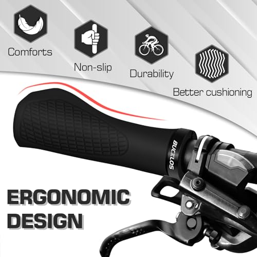 BUCKLOS Single Lock-on Bike Handlebar Grip MTB Mountain Bike Ergonomic Grip | Bicycle anti-slip handle grip, fits mountain bike,BMX, beach cruiser, scooter,folding bike 22.2mm handlebars(7/8″)