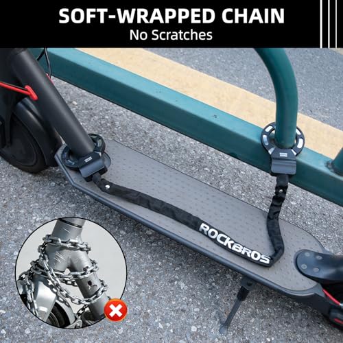 ROCKBROS Bike/Scooter Lock Square Chain Lock 23.4-Inch with Key | Lightweight Handy 3mm Thick Anti-Theft for Electric Scooters, Bikes, Motorcycles,Door, Gate